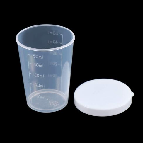50ml Plastic Transparent Measuring Cups Pack of 10, Clear Cups Plastic Measuring Cups Laboratory Test Calibration Liquid Measuring Cups Container with Lid in Saudi Arabia