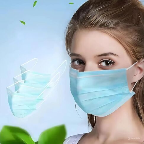 قناع وجه أزرق للاستعمال مرة واحدة واقٍ للبالغين، مريح، مسامي، 3 طبقات، مناسب بشكل أفضل، ناعم على الجلد، حلقات أذن مرنة، للغبار، الاستخدام اليومي، 50 عبوة in Saudi Arabia