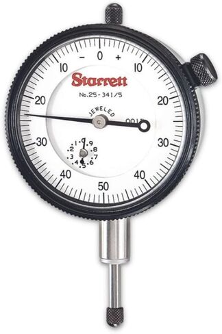 Starrett 25 Series Dial Indicator with Jewel Bearings and Lug-On-Center Back - White Face, 0-.500" Range, 0-50-0 Balanced Dial, 001" Graduations - 25-341/5J in Saudi Arabia