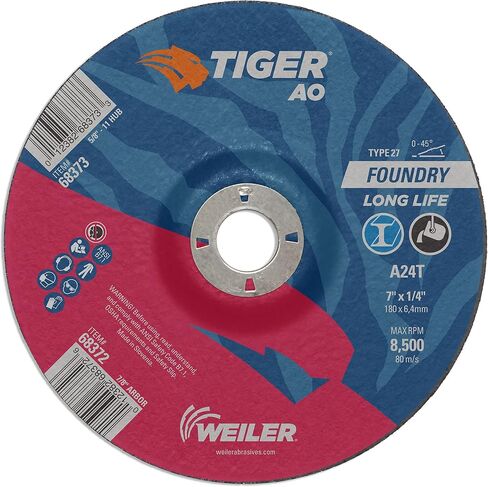 Weiler 68376 9" x 1/4" Tiger AO Type 27 Grinding Wheel A24T 7/8 A.H, (Pack of 10) in Saudi Arabia
