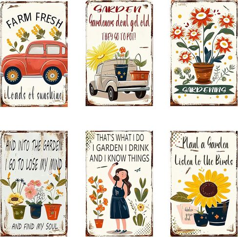 مجموعة عتيقة من البستنة مقاس 8 × 12 بوصة مكونة من 6 علامات معدنية للفناء والقصدير وعلامات للحديقة وديكورات منزلية للحفلات وملصقات من الألومنيوم لديكور جدران المنزل in Kuwait