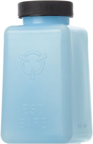 Square Storage Bottle with lid ESD safe, Static dissipative, Blue Bottle. Average surface resistivity of 10^9 to 10^10. Will dissipate a charge of 5000 volts in +/-2 secs. 6oz in Saudi Arabia