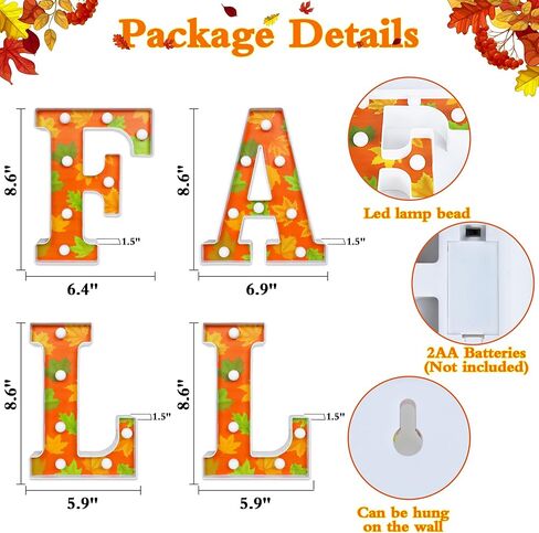 ديكور الخريف - ديكورات الخريف للمنزل - 4 أحرف مضيئة LED "FALL" للمنزل وعيد الشكر ورف طاولة الخريف لوازم ديكور الحفلات الداخلية in Kuwait