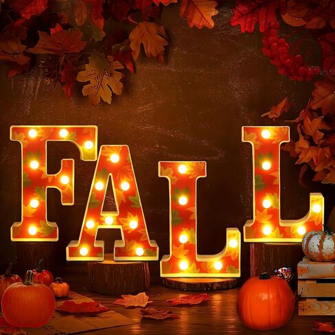 ديكور الخريف - ديكورات الخريف للمنزل - 4 أحرف مضيئة LED "FALL" للمنزل وعيد الشكر ورف طاولة الخريف لوازم ديكور الحفلات الداخلية in Kuwait