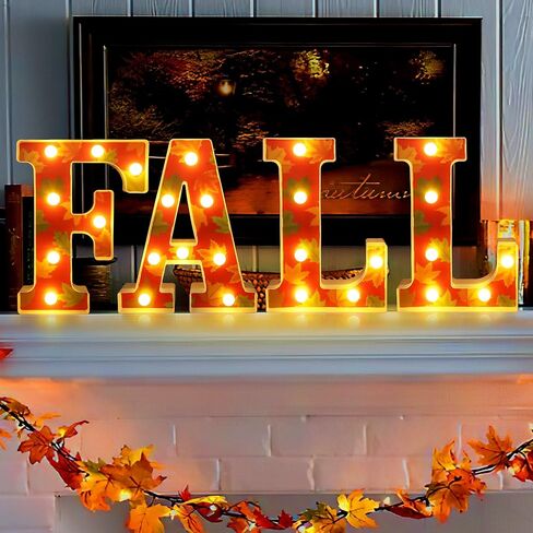 ديكور الخريف - ديكورات الخريف للمنزل - 4 أحرف مضيئة LED "FALL" للمنزل وعيد الشكر ورف طاولة الخريف لوازم ديكور الحفلات الداخلية in Kuwait