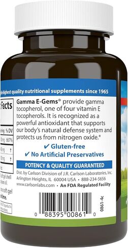 Carlson - Gamma E-Gems, 465 mg, Gamma Tocopherol, Vitamin E Tocopherol, Optimal Wellness, 120 Softgels in Saudi Arabia