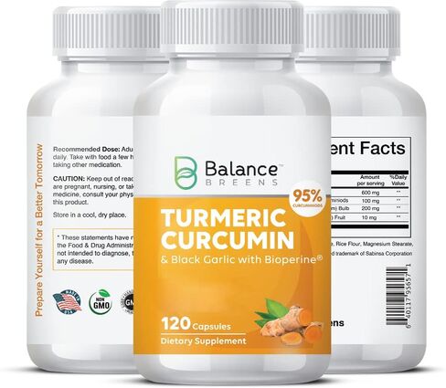 Turmeric Curcumin (95% Curcuminoids) + Black Garlic with Bioperine Black Pepper: The Ultimate Absorption Powerhouse Pills by Balance Breens in Kuwait