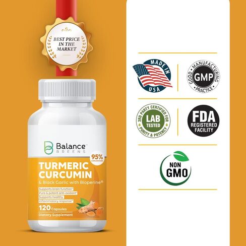 Turmeric Curcumin (95% Curcuminoids) + Black Garlic with Bioperine Black Pepper: The Ultimate Absorption Powerhouse Pills by Balance Breens in Kuwait