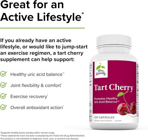 تيري تارت الكرز الطبيعي - 120 كبسولة - يعزز التوازن الصحي لحمض البوليك - غير معدل وراثيًا، نباتي، خالي من الغلوتين - 60 وجبة in Kuwait