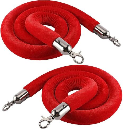 NovelBee قطعتان من حبال الدعامة المخملية مع خطافات فضية، حبال حاجز طابور بطول 10 أقدام، حواجز أمان حبل مخملية للتحكم في الحشود لديكورات الحفلات (أحمر) in Kuwait