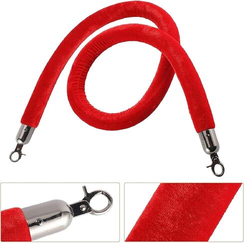 NovelBee قطعتان من حبال الدعامة المخملية مع خطافات فضية، حبال حاجز طابور بطول 10 أقدام، حواجز أمان حبل مخملية للتحكم في الحشود لديكورات الحفلات (أحمر) in Kuwait