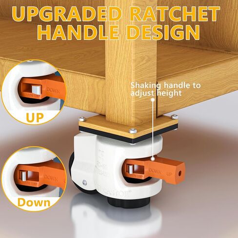Leveling Casters Heavy Duty Set of 4 Workbench Castor: Adjustable Caster with Ratchet Arm-Retractable Caster for furniture, Shelves, Machine Capacity 2200Lbs in Kuwait