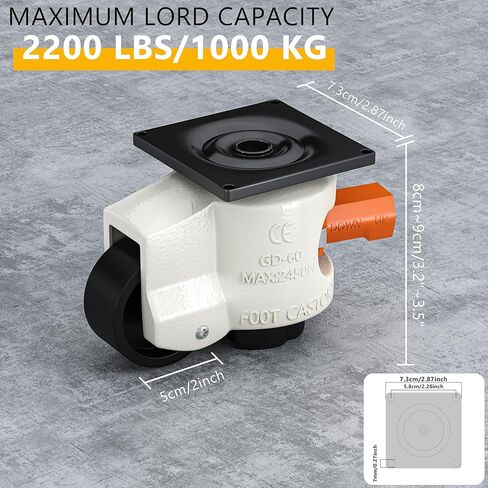 Leveling Casters Heavy Duty Set of 4 Workbench Castor: Adjustable Caster with Ratchet Arm-Retractable Caster for furniture, Shelves, Machine Capacity 2200Lbs in Kuwait