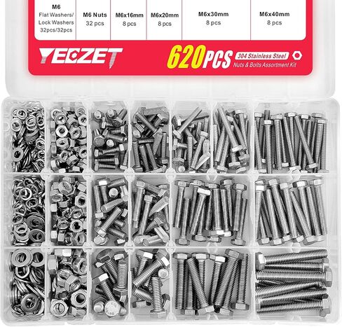 YEEZET 620PCS M4 M5 M6 Heavy Duty Bolts and Nuts Assortment Kit, 304 Stainless Steel, includes 13 Most Common Sizes in Saudi Arabia