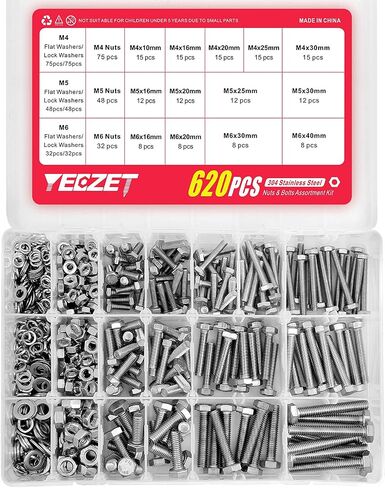 YEEZET 620PCS M4 M5 M6 Heavy Duty Bolts and Nuts Assortment Kit, 304 Stainless Steel, includes 13 Most Common Sizes in Saudi Arabia
