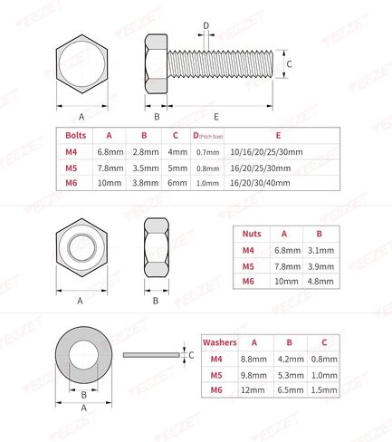 YEEZET 620PCS M4 M5 M6 Heavy Duty Bolts and Nuts Assortment Kit, 304 Stainless Steel, includes 13 Most Common Sizes in Saudi Arabia