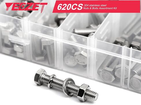 YEEZET 620PCS M4 M5 M6 Heavy Duty Bolts and Nuts Assortment Kit, 304 Stainless Steel, includes 13 Most Common Sizes in Saudi Arabia