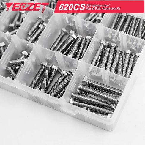 YEEZET 620PCS M4 M5 M6 Heavy Duty Bolts and Nuts Assortment Kit, 304 Stainless Steel, includes 13 Most Common Sizes in Saudi Arabia