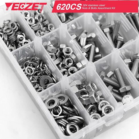 YEEZET 620PCS M4 M5 M6 Heavy Duty Bolts and Nuts Assortment Kit, 304 Stainless Steel, includes 13 Most Common Sizes in Saudi Arabia
