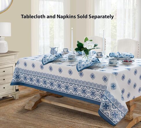 Newbridge Fabric Kitchen Window Curtains, 36 Inch Long Tier Pair and Valance Set, Blue Mediterranean, Indoor Stain Resistant No-Iron Fabric Kitchen Curtains, Blue Tile Border in Saudi Arabia