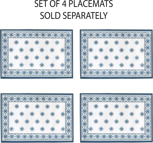 Newbridge Fabric Kitchen Window Curtains, 36 Inch Long Tier Pair and Valance Set, Blue Mediterranean, Indoor Stain Resistant No-Iron Fabric Kitchen Curtains, Blue Tile Border in Saudi Arabia