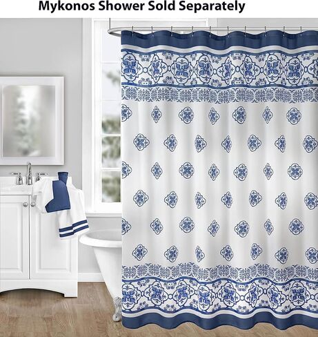Newbridge Fabric Kitchen Window Curtains, 36 Inch Long Tier Pair and Valance Set, Blue Mediterranean, Indoor Stain Resistant No-Iron Fabric Kitchen Curtains, Blue Tile Border in Saudi Arabia