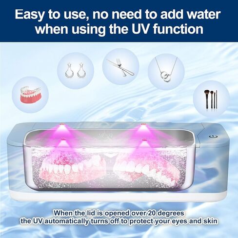 Ultrasonic Jewelry Cleaner Machine 17 oz(500ML) 48KHz, Ultrasonic Cleaner Machine UV with 3 Digital timer, Professional Sonic Cleaner for Glasses, Ring, Earring, Makeup Brush, Dentures (QXI-13-01BY) in Saudi Arabia