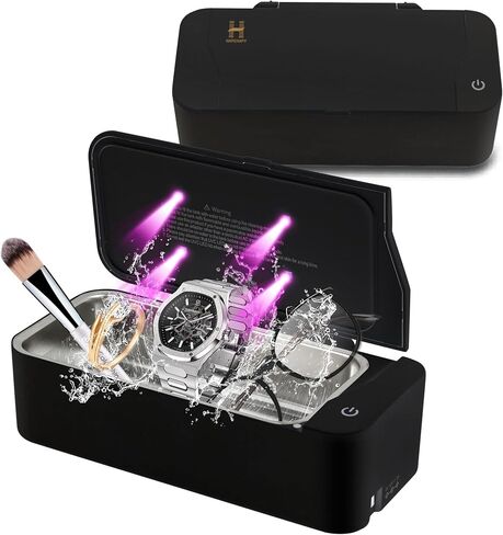 Ultrasonic Jewelry Cleaner Machine 17 oz(500ML) 48KHz, Ultrasonic Cleaner Machine UV with 3 Digital timer, Professional Sonic Cleaner for Glasses, Ring, Earring, Makeup Brush, Dentures (QXI-13-01BY) in Saudi Arabia