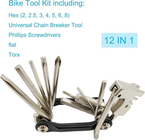 أدوات الدراجة المتعددة، أداة الدراجة، مجموعة أدوات الدراجة، أداة سلسلة الدراجة، طقم إصلاح الدراجة، ملحقات الدراجات النارية، أداة متعددة، طقم إصلاح إطارات الدراجة، أداة متعددة خفيفة الوزن من الفولاذ المقاوم للصدأ للدراجة من Pepbee، أسود in Kuwait