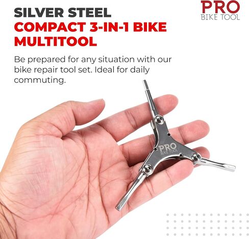 PRO BIKE TOOL Bike Multitool - Mini Bike Tri Tools in Silver - Multifunctional and Compact Allen Key Set - 3 in 1,HEX 4/5/6 Steel - Ideal for Mountain Biking,Bicycle Repair,and Cycling Maintenance in Saudi Arabia
