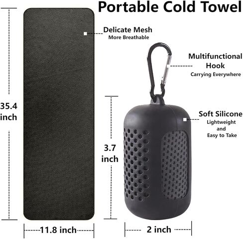 35"x12" Portable Cooling Towel with Silicone Sleeve, Ice Towel, Soft Breathable Chilly Towel, Microfiber Towel for Yoga, Sport, Running, Gym, Workout,Camping, Fitness & More Activities(Black) in Saudi Arabia