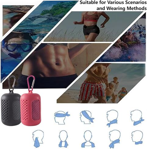 35"x12" Portable Cooling Towel with Silicone Sleeve, Ice Towel, Soft Breathable Chilly Towel, Microfiber Towel for Yoga, Sport, Running, Gym, Workout,Camping, Fitness & More Activities(Black) in Saudi Arabia