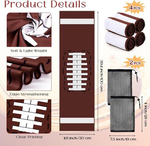 4 Pcs Cooling Towel with 2 Bag, Football Breathable Chilly Towel Ice Towel for Neck and Face, 40"x12" Breathable Chilly Towel, Microfiber Towel for Football Player Team Coach Gift Sport Party Favors in Saudi Arabia