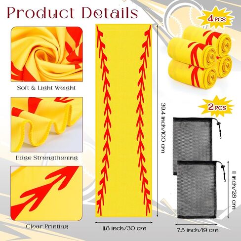 4 Pcs Cooling Towel with 2 Bag, Football Breathable Chilly Towel Ice Towel for Neck and Face, 40"x12" Breathable Chilly Towel, Microfiber Towel for Football Player Team Coach Gift Sport Party Favors in Saudi Arabia