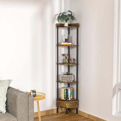 Nidouillet 5-Tier Stand Corner Shelf with Drawer, Corner Display Shelf, Wall Corner Multi Unit Organizer, for Living Room&Bedroom&Bathroom&Kitchen, 65inch in Saudi Arabia
