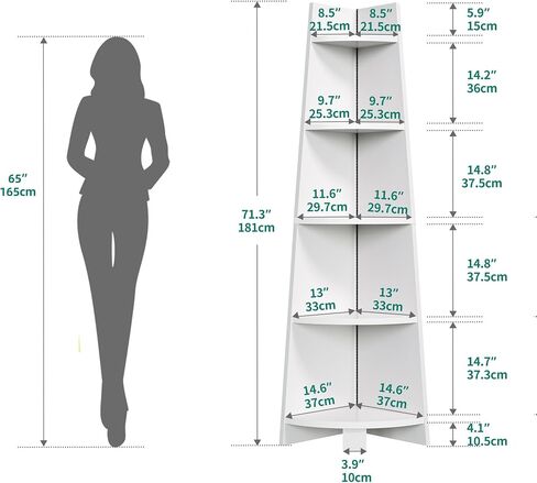 YITAHOME Corner Shelf Stand with Led Light, 70.9" Ladder Corner Bookshelf, Modern 5 Tier Corner Bookcase, Wooden Open Display Shelving Storage Rack for Bedroom, Living Room, Home Office, White in Saudi Arabia