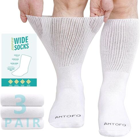 Extra Wide Socks for Swollen Feet: 3 Pairs Wide Bariatric Socks Non-Binding Diabetic Hospital Socks for Men Women 9-15 in Saudi Arabia