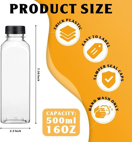 Zhehao 300 Pcs 16 oz Empty Plastic Juice Bottles with Tamper Evident Caps Square Clear Drink Containers Reusable Juicing Bottles PET Bulk Water Bottles for Juices Milk Beverages Tea Smoothies (Black) in Saudi Arabia
