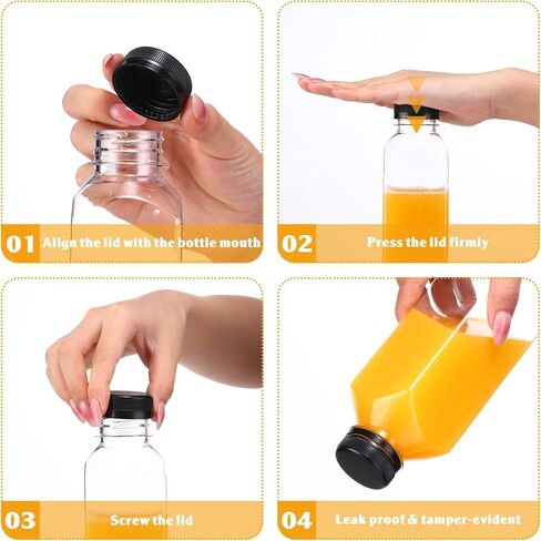 Zhehao 300 Pcs 16 oz Empty Plastic Juice Bottles with Tamper Evident Caps Square Clear Drink Containers Reusable Juicing Bottles PET Bulk Water Bottles for Juices Milk Beverages Tea Smoothies (Black) in Saudi Arabia