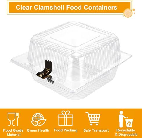 200 Pack Clear Plastic Hinged Take Out Containers Disposable Clamshell Food Containers for Dessert, Cakes, Cookies, Salads, Pasta, Sandwiches (5.3x4.7x2.8 in) in Kuwait