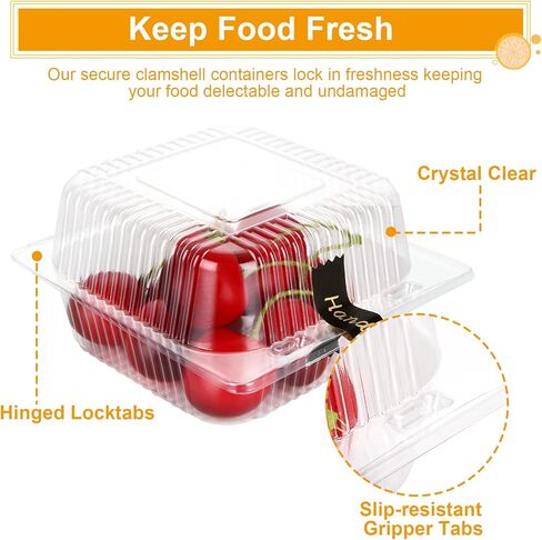 200 Pack Clear Plastic Hinged Take Out Containers Disposable Clamshell Food Containers for Dessert, Cakes, Cookies, Salads, Pasta, Sandwiches (5.3x4.7x2.8 in) in Kuwait