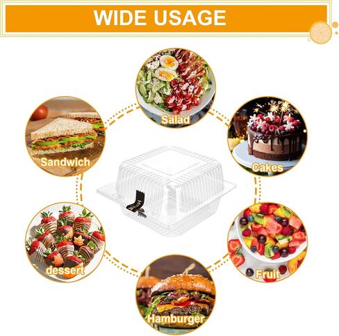 200 Pack Clear Plastic Hinged Take Out Containers Disposable Clamshell Food Containers for Dessert, Cakes, Cookies, Salads, Pasta, Sandwiches (5.3x4.7x2.8 in) in Kuwait