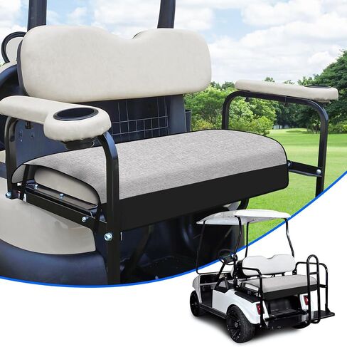 T TGBROS Golf Cart Linen Seat Covers for 2 Person Seats EZGO, Yamaha & Club Car with Armrests Universal Golf Cart Seat Blanket Cushion All Weather Accessories - Black Leather & Breathable Linen in Saudi Arabia