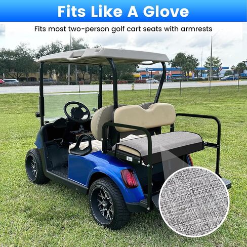 T TGBROS Golf Cart Linen Seat Covers for 2 Person Seats EZGO, Yamaha & Club Car with Armrests Universal Golf Cart Seat Blanket Cushion All Weather Accessories - Black Leather & Breathable Linen in Saudi Arabia