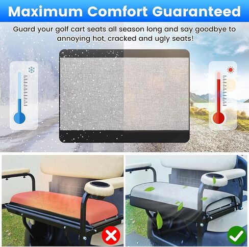 T TGBROS Golf Cart Linen Seat Covers for 2 Person Seats EZGO, Yamaha & Club Car with Armrests Universal Golf Cart Seat Blanket Cushion All Weather Accessories - Black Leather & Breathable Linen in Saudi Arabia