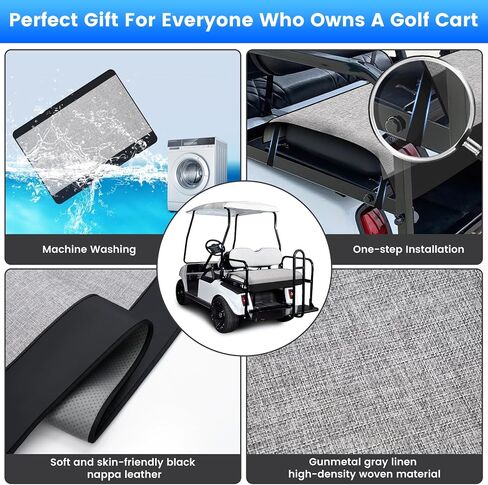 T TGBROS Golf Cart Linen Seat Covers for 2 Person Seats EZGO, Yamaha & Club Car with Armrests Universal Golf Cart Seat Blanket Cushion All Weather Accessories - Black Leather & Breathable Linen in Saudi Arabia