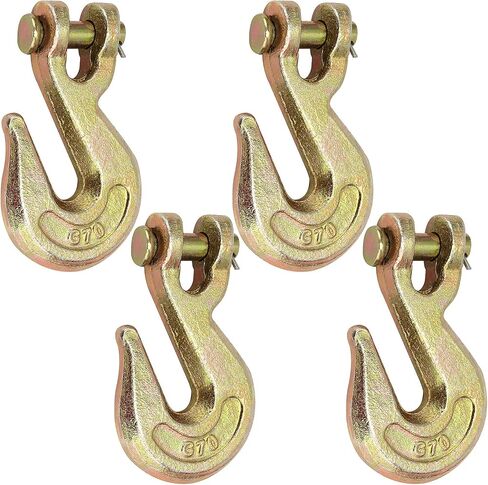 4 حزم 3/8 بوصة G70 درجة Clevis Grab Hook، سلسلة Clevis Hook بالكروم الأصفر، خطافات سلسلة السحب للشاحنة أو المقطورة المسطحة، حد الحمل 6600 رطل in Kuwait