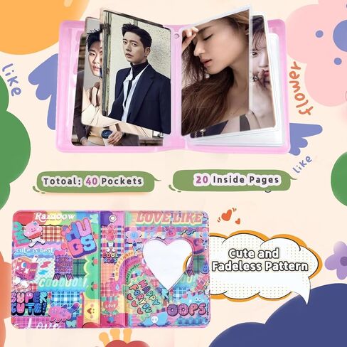 كتاب حامل بطاقات الصور Kpop مقاس 3 بوصات، ألبوم صور صغير Kpop Kpop Photocard Binder، كتاب تجميع بطاقات الصور المجوفة Kpop Photocard المجوف من Love Heart 32 جيبًا، حامل بطاقات صور محمول مع قلادة قلب الحب in Kuwait