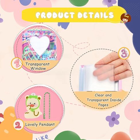 كتاب حامل بطاقات الصور Kpop مقاس 3 بوصات، ألبوم صور صغير Kpop Kpop Photocard Binder، كتاب تجميع بطاقات الصور المجوفة Kpop Photocard المجوف من Love Heart 32 جيبًا، حامل بطاقات صور محمول مع قلادة قلب الحب in Kuwait