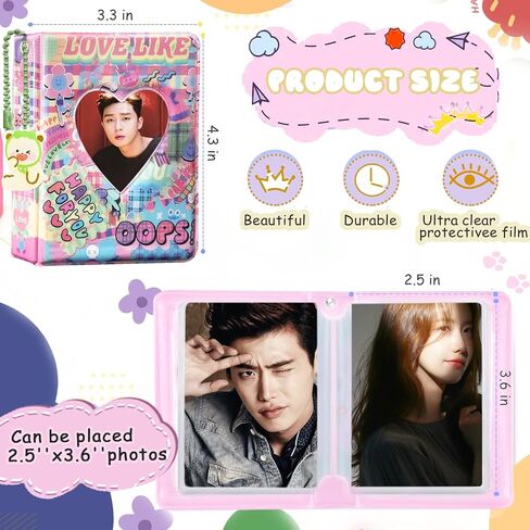 كتاب حامل بطاقات الصور Kpop مقاس 3 بوصات، ألبوم صور صغير Kpop Kpop Photocard Binder، كتاب تجميع بطاقات الصور المجوفة Kpop Photocard المجوف من Love Heart 32 جيبًا، حامل بطاقات صور محمول مع قلادة قلب الحب in Kuwait
